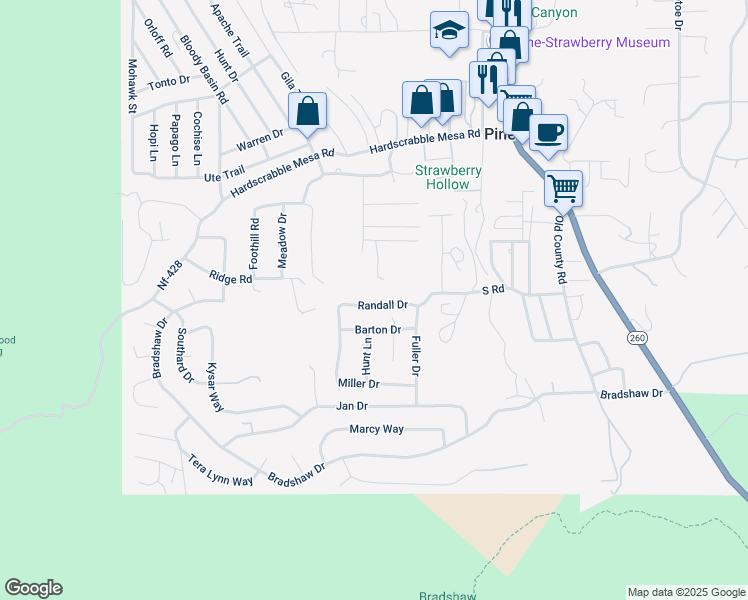 map of restaurants, bars, coffee shops, grocery stores, and more near 6378 Randall Drive in Pine