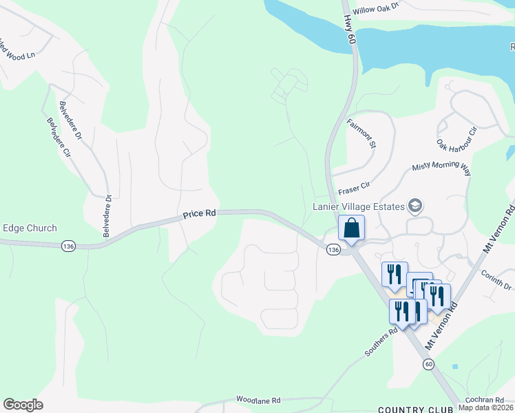map of restaurants, bars, coffee shops, grocery stores, and more near 3804 Price Road in Gainesville