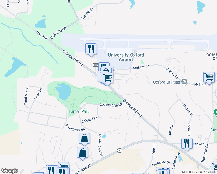 map of restaurants, bars, coffee shops, grocery stores, and more near 800 College Hill Road in Oxford