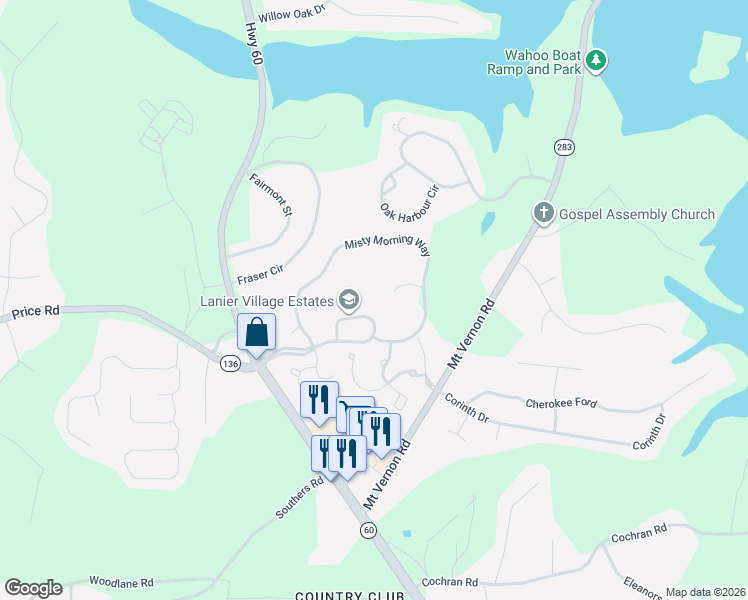 map of restaurants, bars, coffee shops, grocery stores, and more near 4000 Village View Drive in Gainesville