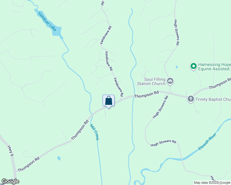 map of restaurants, bars, coffee shops, grocery stores, and more near 1020 Vandiviere Road in Dawsonville