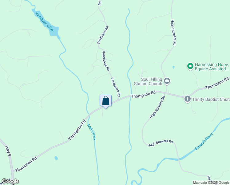 map of restaurants, bars, coffee shops, grocery stores, and more near 1020 Vandiviere Road in Dawsonville