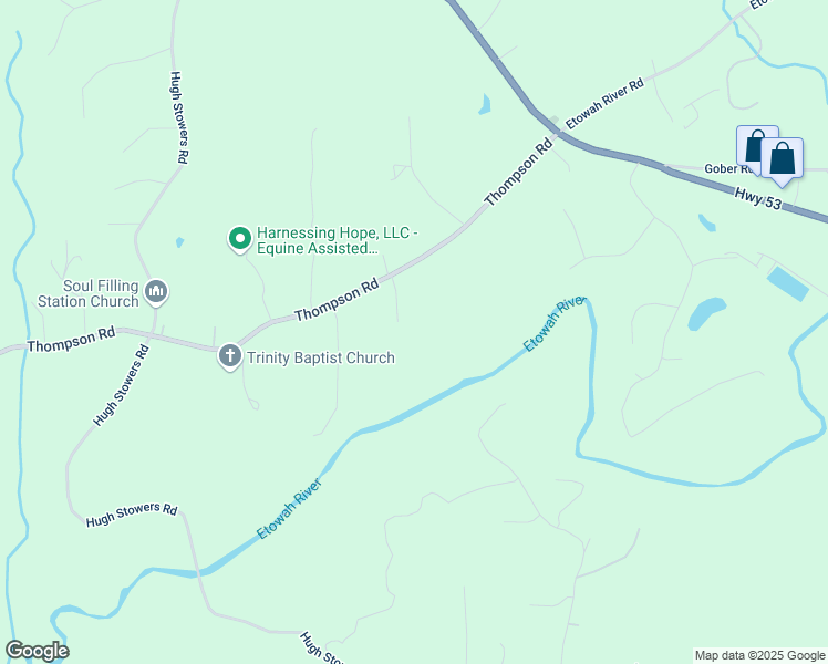 map of restaurants, bars, coffee shops, grocery stores, and more near 91 River Oak Court in Dawsonville