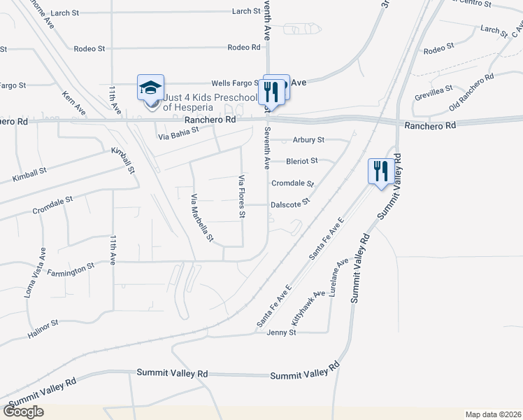 map of restaurants, bars, coffee shops, grocery stores, and more near 7046 Seventh Avenue in Hesperia