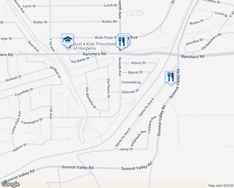 map of restaurants, bars, coffee shops, grocery stores, and more near 7046 Seventh Avenue in Hesperia