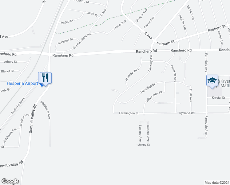 map of restaurants, bars, coffee shops, grocery stores, and more near 16515 Desert Vista Court in Hesperia