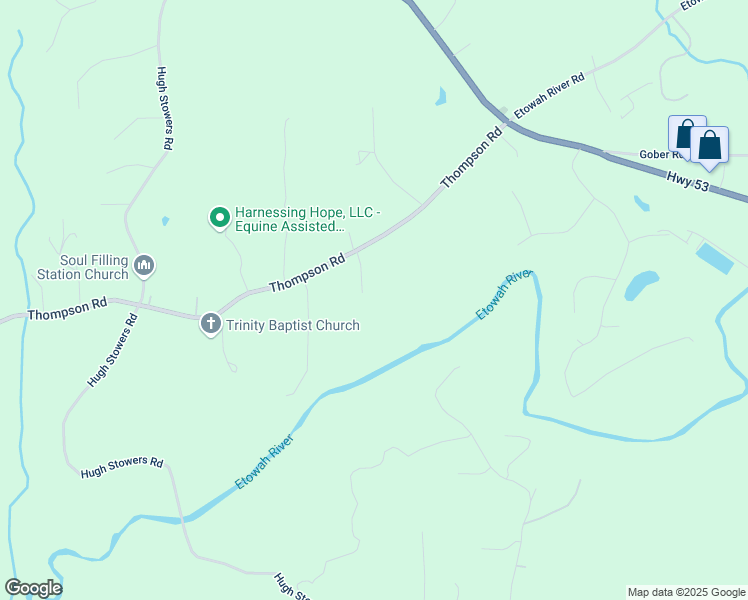 map of restaurants, bars, coffee shops, grocery stores, and more near 91 River Oak Court in Dawsonville
