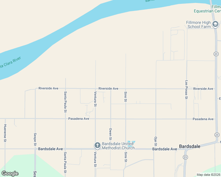 map of restaurants, bars, coffee shops, grocery stores, and more near 1309 Riverside Avenue in Fillmore