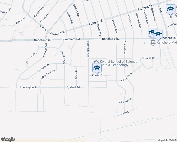 map of restaurants, bars, coffee shops, grocery stores, and more near 7128 Farmdale Avenue in Hesperia