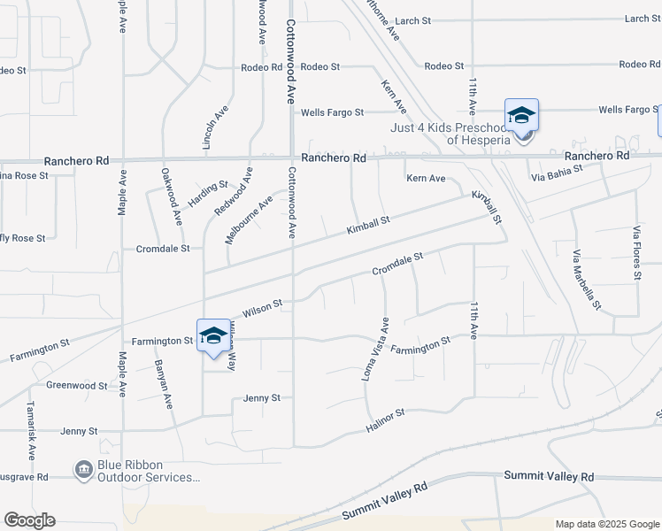 map of restaurants, bars, coffee shops, grocery stores, and more near 15008 Cromdale Street in Hesperia