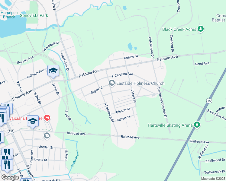 map of restaurants, bars, coffee shops, grocery stores, and more near 809 Dunn Street in Hartsville