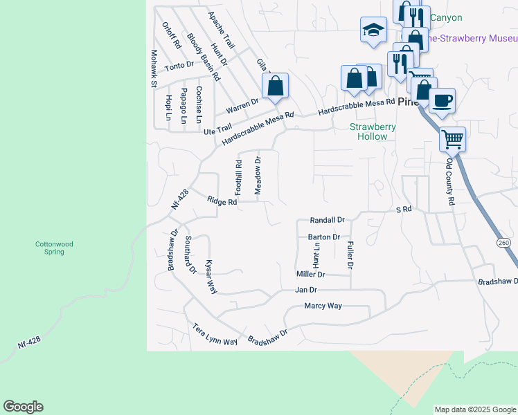 map of restaurants, bars, coffee shops, grocery stores, and more near 3354 Oak Springs Drive in Pine