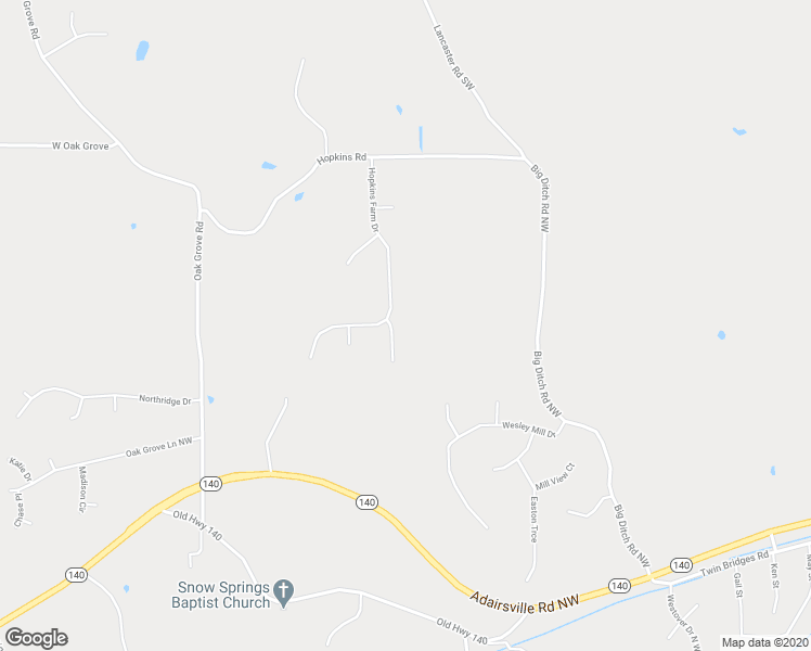 map of restaurants, bars, coffee shops, grocery stores, and more near 13 Hopkins Breeze in Adairsville