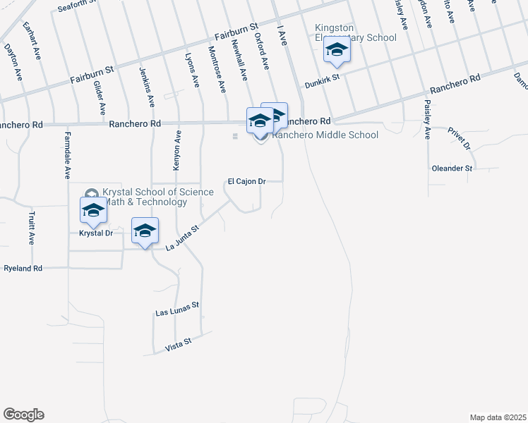 map of restaurants, bars, coffee shops, grocery stores, and more near 7053 El Cajon Lane in Hesperia