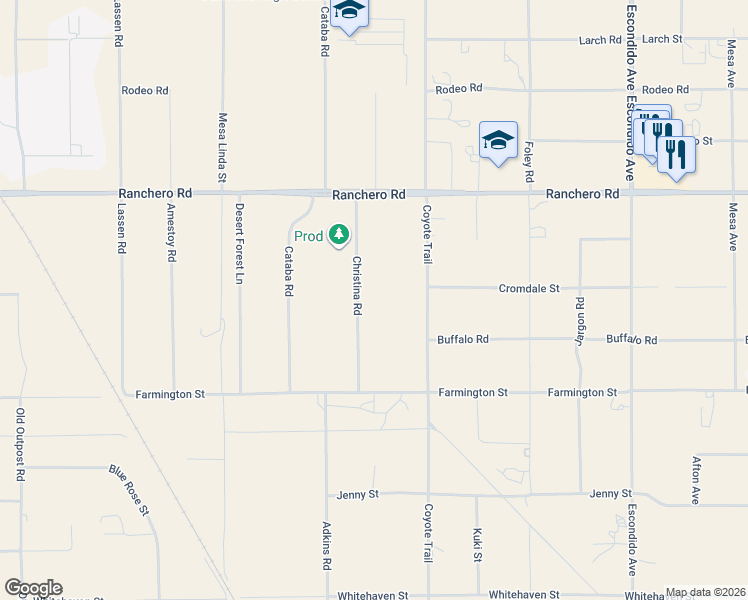 map of restaurants, bars, coffee shops, grocery stores, and more near Christina Road in Oak Hills