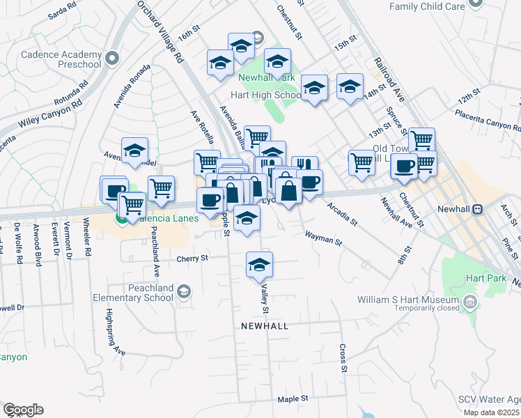 map of restaurants, bars, coffee shops, grocery stores, and more near in Santa Clarita