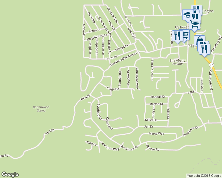 map of restaurants, bars, coffee shops, grocery stores, and more near 6685 Ridge Rd in Pine