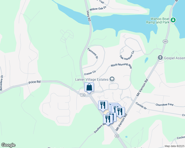 map of restaurants, bars, coffee shops, grocery stores, and more near 3922 Fraser Circle in Gainesville