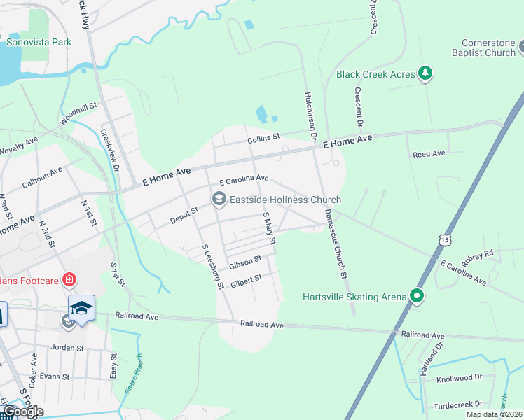 map of restaurants, bars, coffee shops, grocery stores, and more near 933 Nandina Street in Hartsville