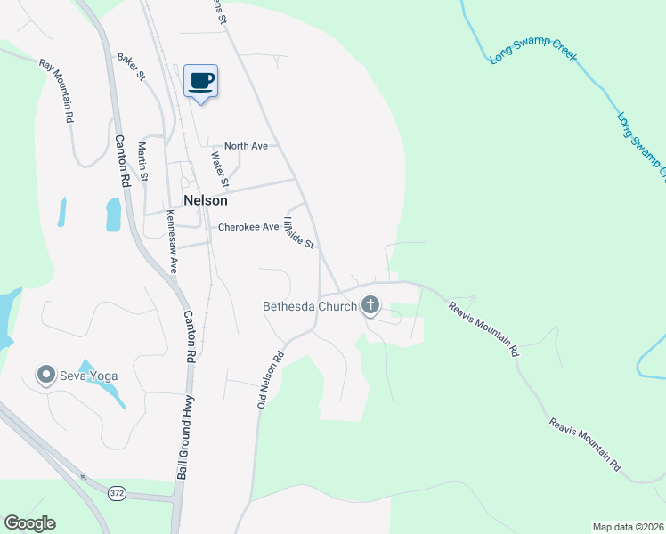 map of restaurants, bars, coffee shops, grocery stores, and more near 133 Church Street in Ball Ground