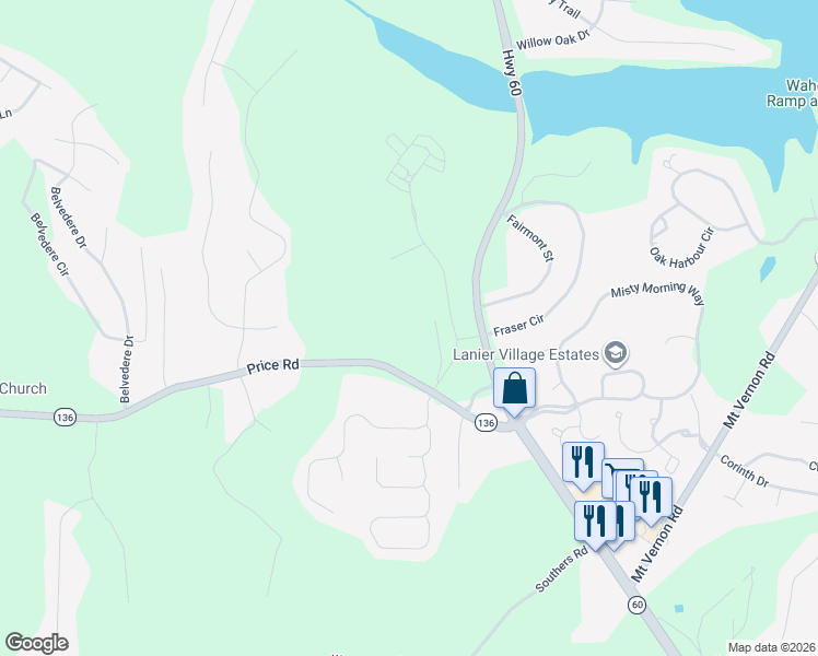map of restaurants, bars, coffee shops, grocery stores, and more near 3740 Price Road in Gainesville