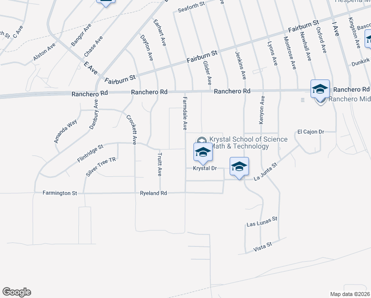map of restaurants, bars, coffee shops, grocery stores, and more near 7160 Farmdale Avenue in Hesperia