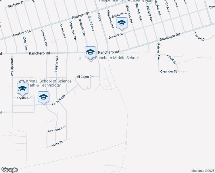 map of restaurants, bars, coffee shops, grocery stores, and more near Palomar Court in Hesperia