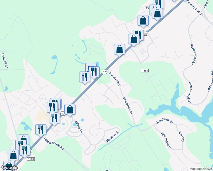 map of restaurants, bars, coffee shops, grocery stores, and more near Bristle Cone Court in Hampstead
