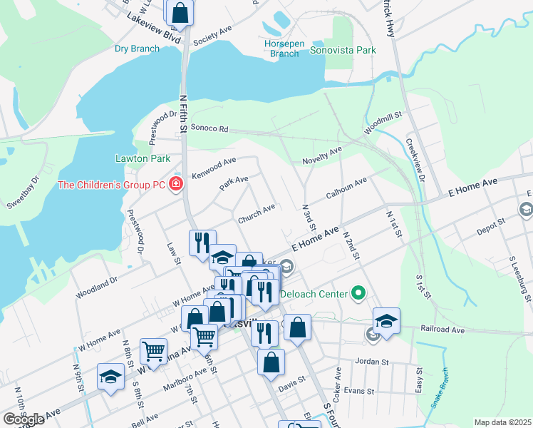 map of restaurants, bars, coffee shops, grocery stores, and more near 307 Church Avenue in Hartsville