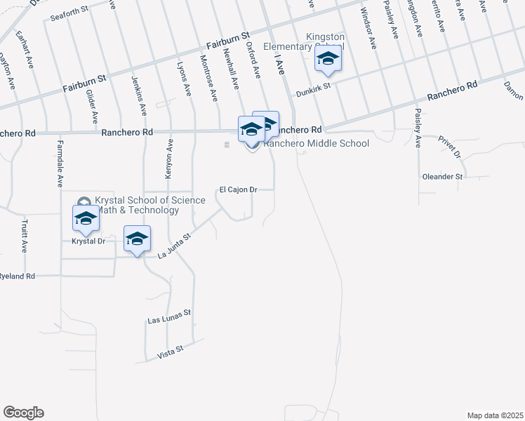 map of restaurants, bars, coffee shops, grocery stores, and more near 7077 El Cajon Lane in Hesperia