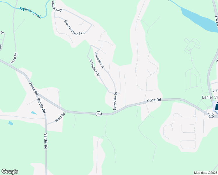 map of restaurants, bars, coffee shops, grocery stores, and more near 4108 Belvedere Circle in Gainesville
