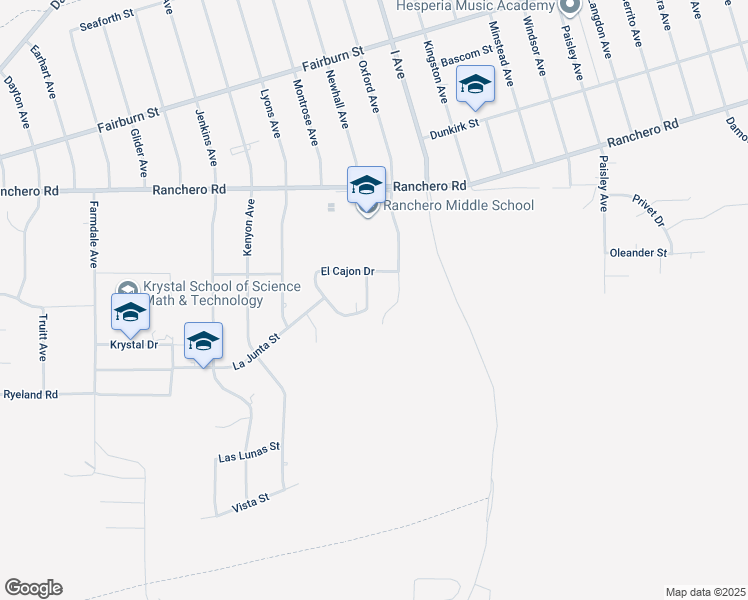 map of restaurants, bars, coffee shops, grocery stores, and more near 7077 El Cajon Lane in Hesperia