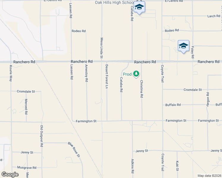 map of restaurants, bars, coffee shops, grocery stores, and more near 7155 Desert Forest Lane in Hesperia