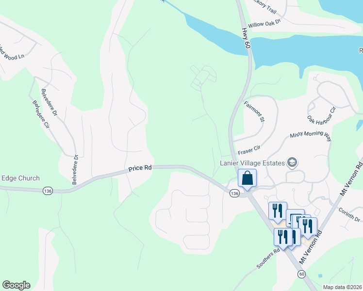 map of restaurants, bars, coffee shops, grocery stores, and more near 3804 Price Road in Gainesville