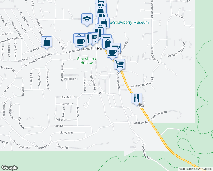 map of restaurants, bars, coffee shops, grocery stores, and more near 3435 Lakeview Drive in Pine