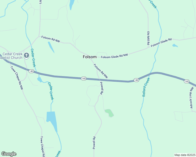 map of restaurants, bars, coffee shops, grocery stores, and more near 44 Powell Road Northwest in Adairsville