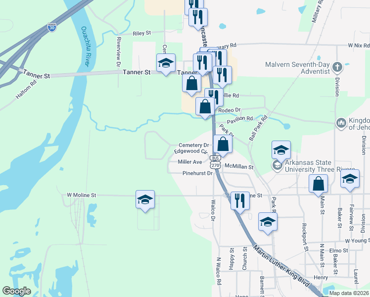map of restaurants, bars, coffee shops, grocery stores, and more near 1632 Edgewood Circle in Malvern