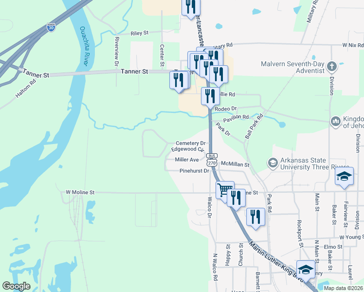 map of restaurants, bars, coffee shops, grocery stores, and more near 1632 Edgewood Circle in Malvern