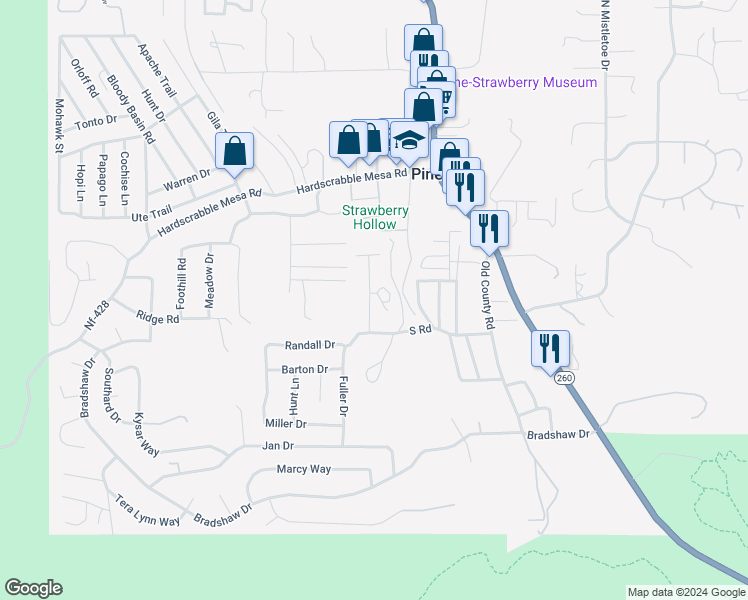 map of restaurants, bars, coffee shops, grocery stores, and more near 3442 Ridge Trail in Pine