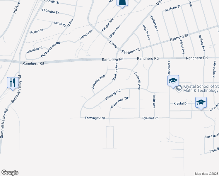map of restaurants, bars, coffee shops, grocery stores, and more near 7117 Danbury Avenue in Hesperia