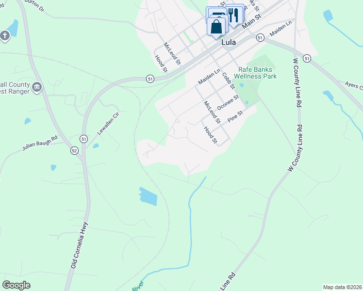 map of restaurants, bars, coffee shops, grocery stores, and more near 5525 Hemlock Court in Lula