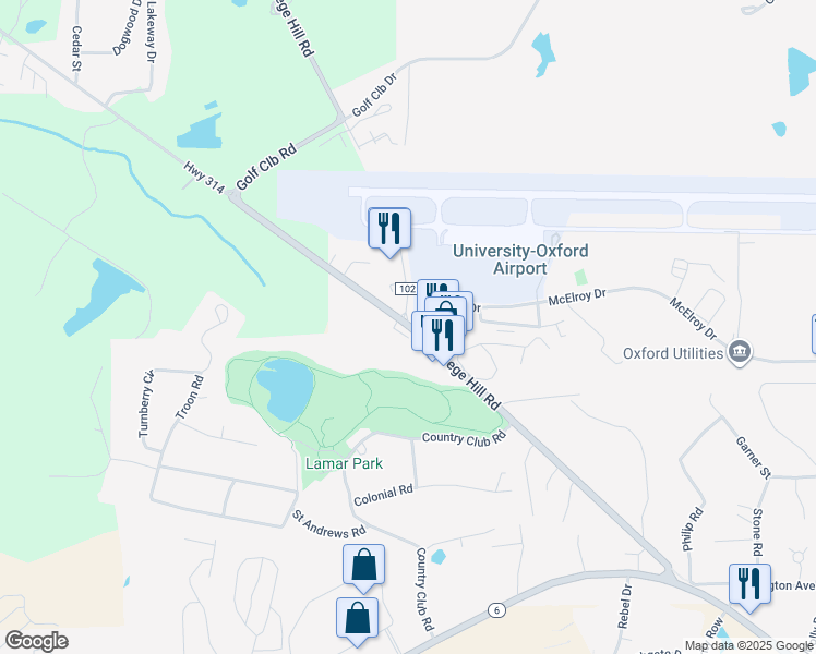map of restaurants, bars, coffee shops, grocery stores, and more near 1 Old Sardis Road in Oxford