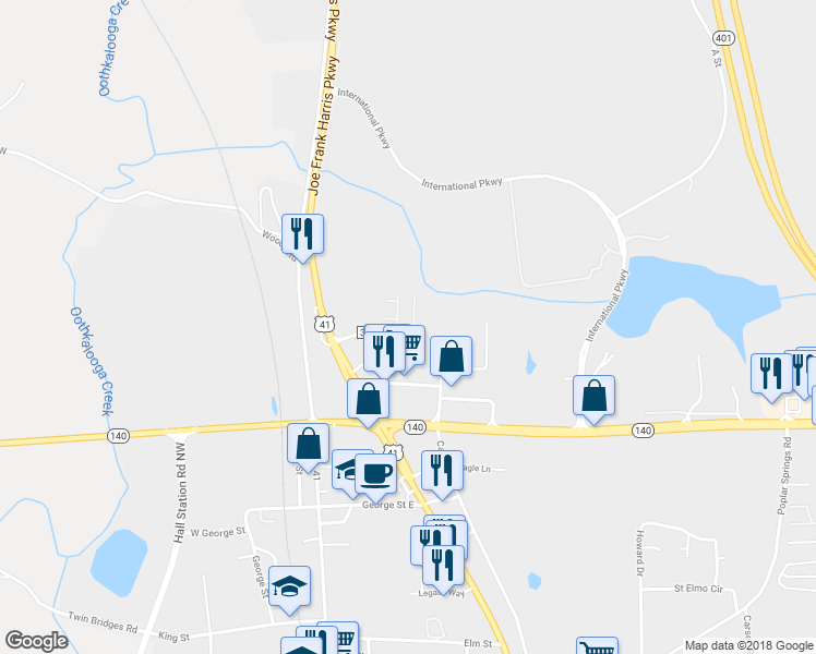 map of restaurants, bars, coffee shops, grocery stores, and more near 111 Madison Place in Adairsville