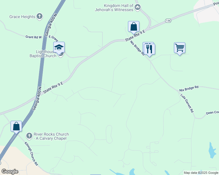 map of restaurants, bars, coffee shops, grocery stores, and more near 387 Bay Drive in Dawsonville