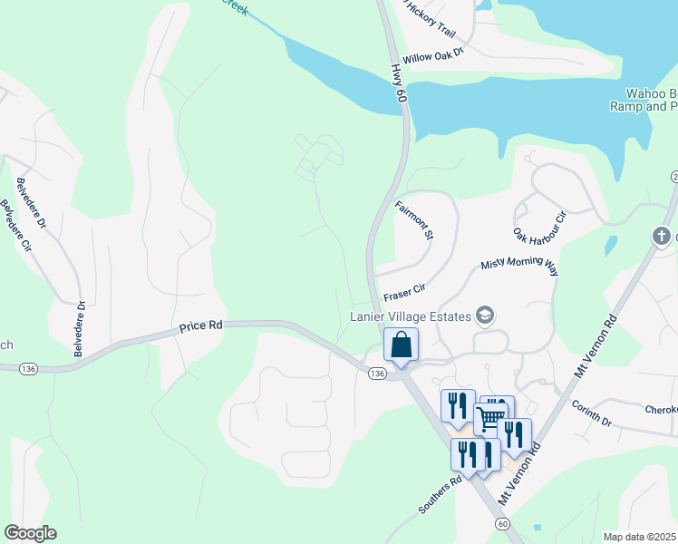 map of restaurants, bars, coffee shops, grocery stores, and more near 3762 Price Drive in Gainesville