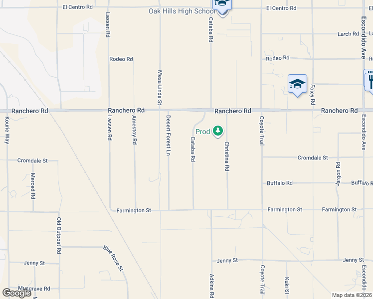 map of restaurants, bars, coffee shops, grocery stores, and more near 7155 Desert Forest Lane in Hesperia