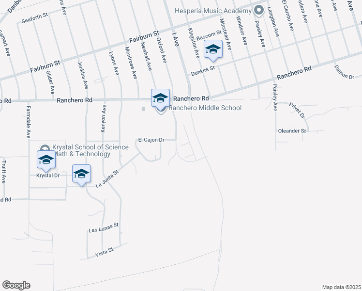 map of restaurants, bars, coffee shops, grocery stores, and more near Red Rock Court in Hesperia