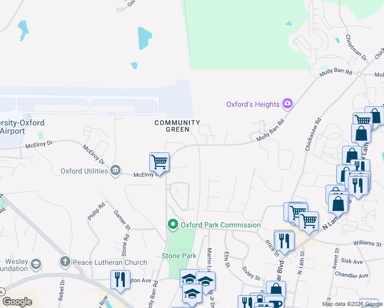 map of restaurants, bars, coffee shops, grocery stores, and more near Oxford Depot Trail in Oxford