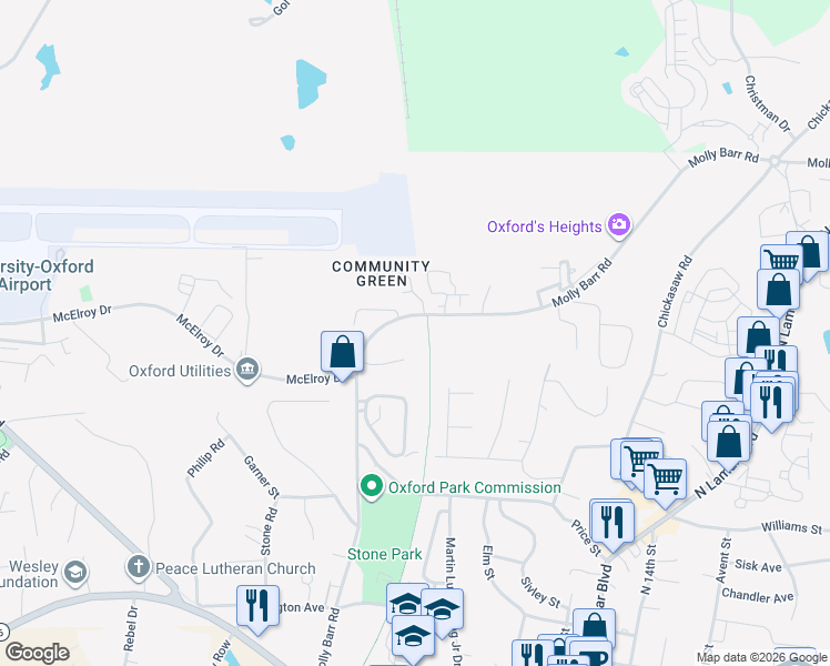 map of restaurants, bars, coffee shops, grocery stores, and more near Oxford Depot Trail in Oxford