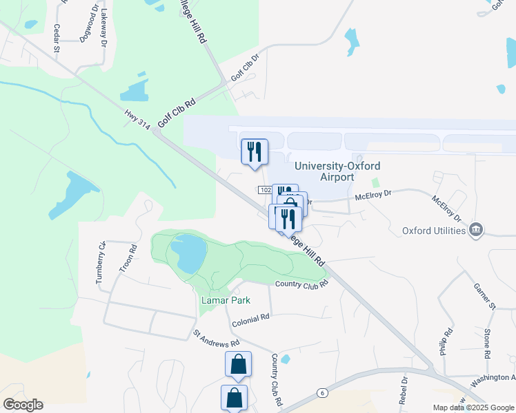 map of restaurants, bars, coffee shops, grocery stores, and more near 1 Old Sardis Road in Oxford